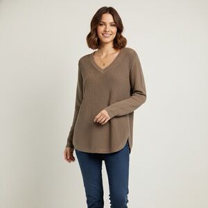 V-Neck Ribbed Cotton Blend Brown/Taupe Sweater size M